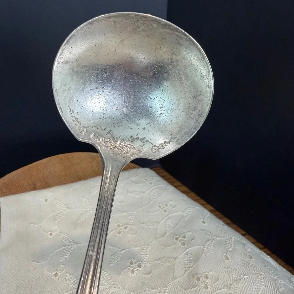 Oneida Community Ariel Heather Silverplate Gravy Ladle Vintage Floral 6‎ Inch
